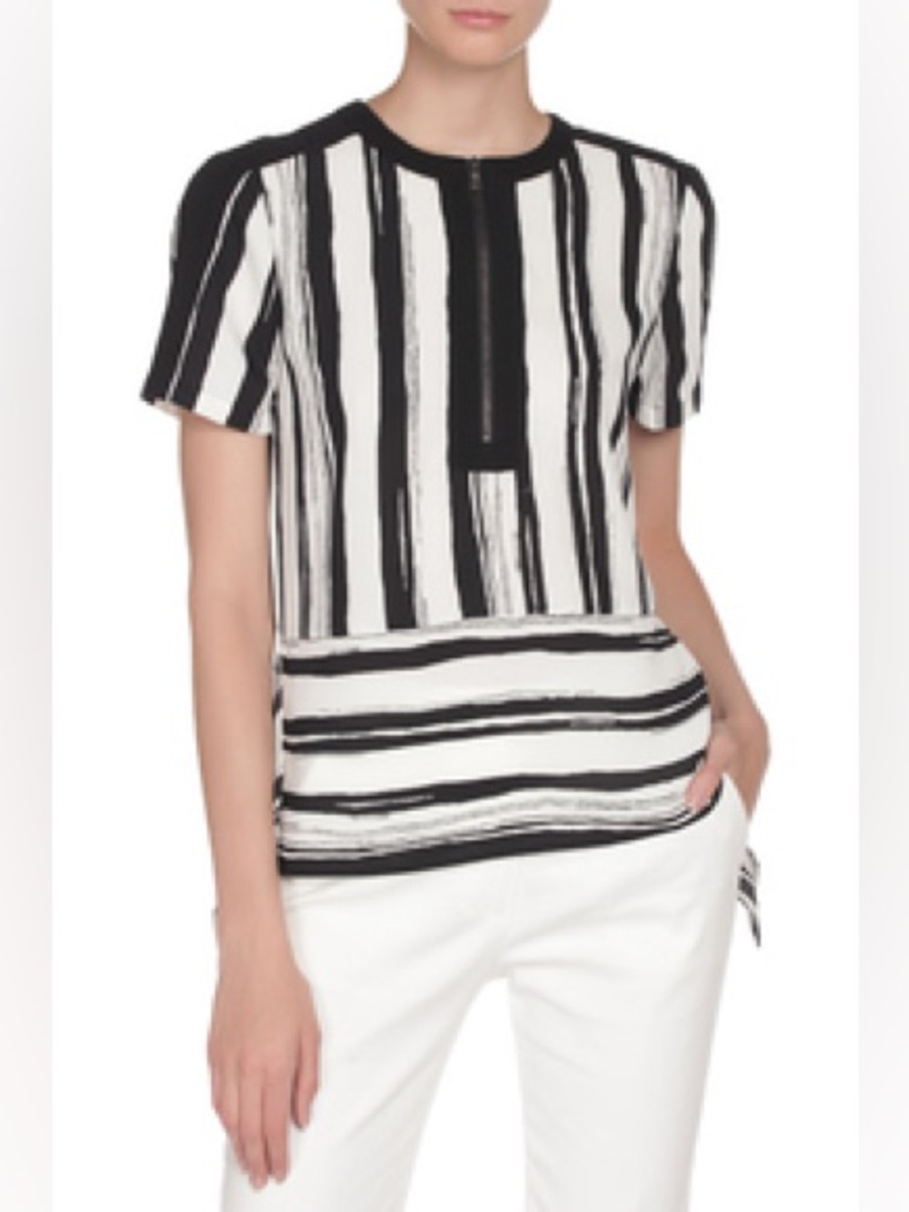 BCBGMaxAzria Cyra Short Sleeve Striped Peplum Blouse
